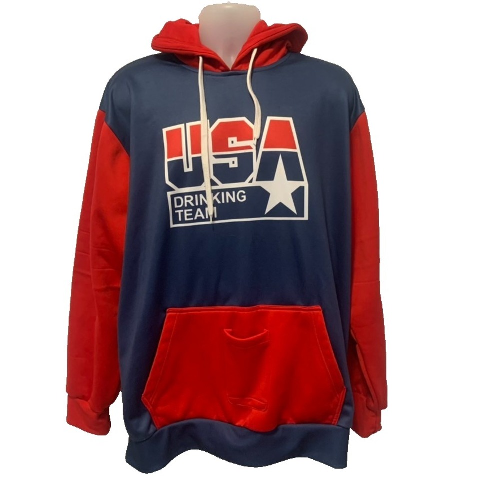 USA Drinking Team Unisex Pullover Hoodie With Built In Can‎ Holder Koozie Humor